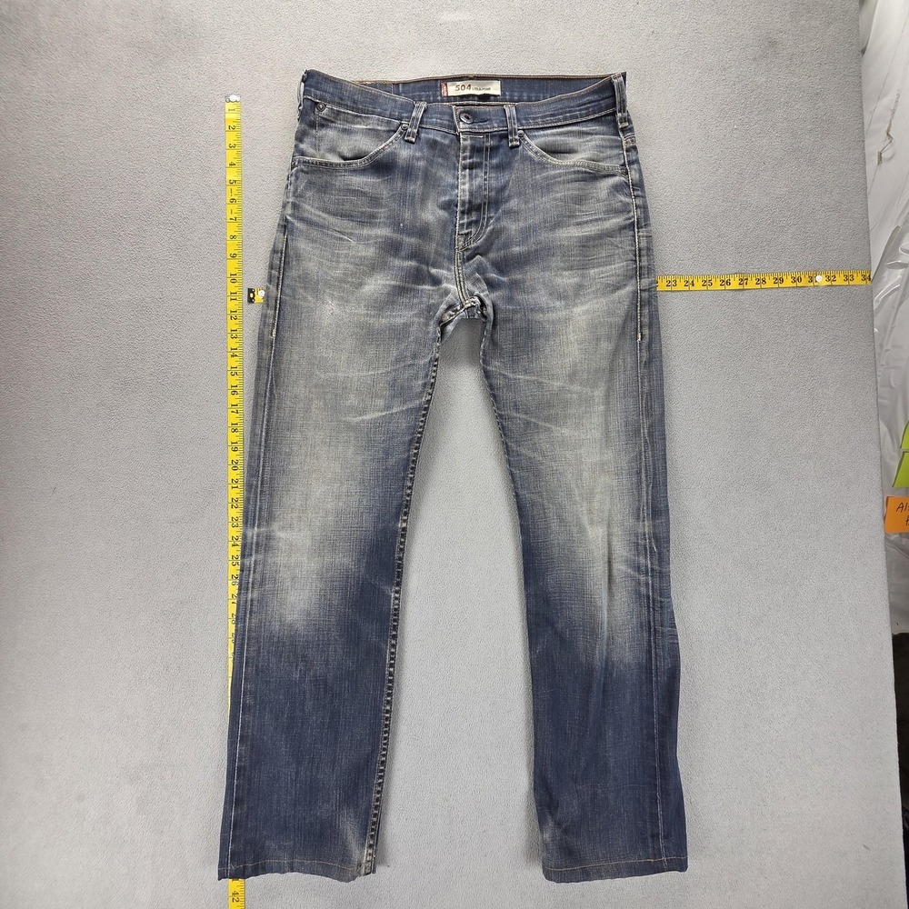 VTG Levis 504 Jeans Mens Blue Straight Engineered Whiskers Honeycomb Fits 34x30